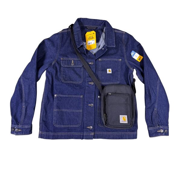 Carhartt Denim Chore Coat Womens Large Blue Relaxed Fit Rugged Flex Button Down - Picture 6 of 10